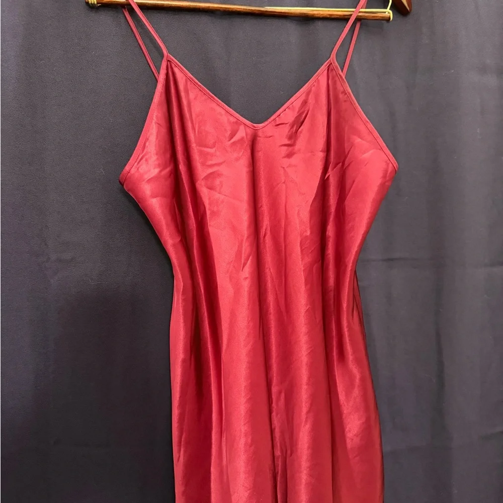 Vtg Wine Burgundy Satin Slip Dress 90s Minimalist Bias Cut Date Night Small Sexy